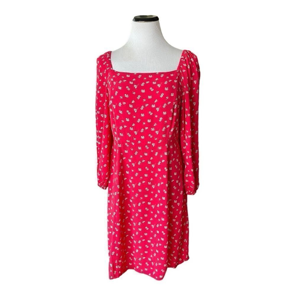 Anthropologie Sanctuary Cilia Wildflower Red Dress Sz 12 3/4 Sleeves Ballon EUC - Picture 2 of 10